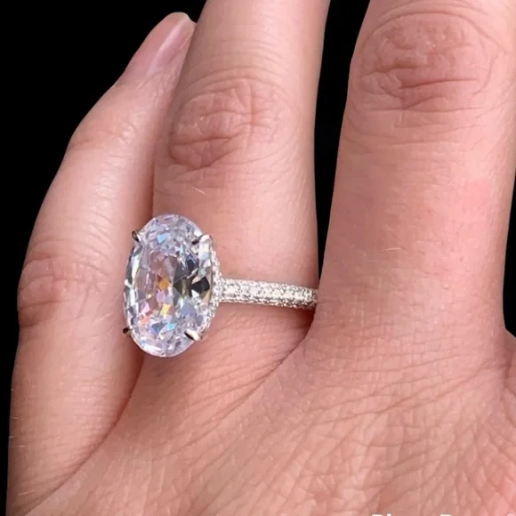 PLATINUM OVAL CUT 5 CARAT ENGAGEMENT RING - Picture 5 of 10